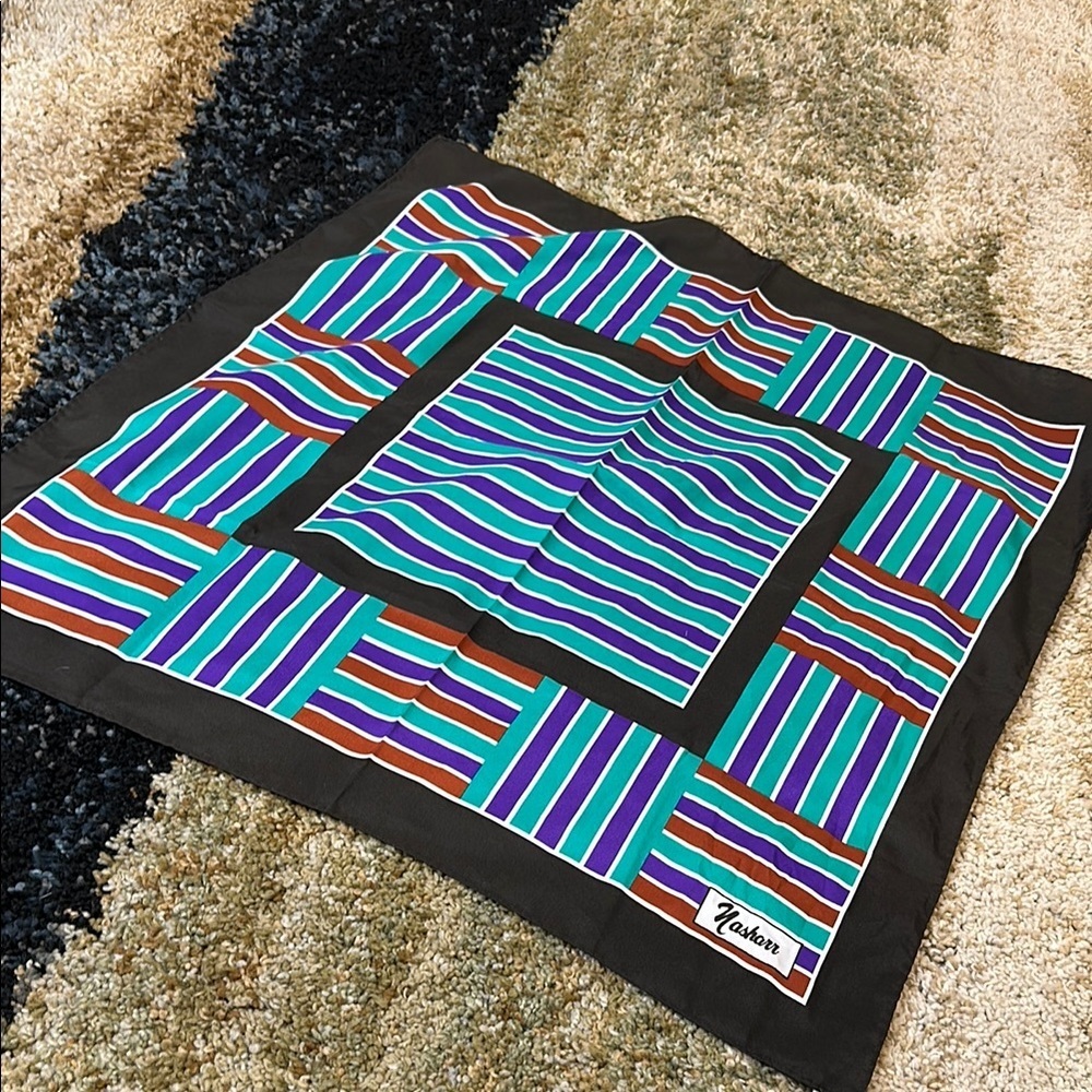Vintage Scarves by Nashann Japanese Polyester Colorful Striped Scarf by Nashann